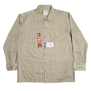 Dickies Mens Original Fit Long Sleeve Work Shirt Desert Sand Size LARGE NWT
